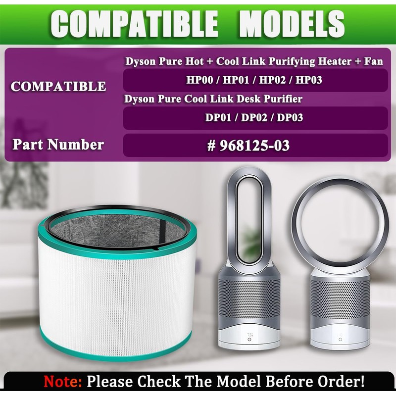 2 Pack Air Purifier Filter Replacements for Dyson HP01, HP02,