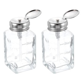 HARFINGTON 2pcs Solvent Alcohol Dispensers 180ml(6.1oz) Push Down Liquid Dispenser Pump Bottle Sprinkler Head with Plastic Tube and Aluminum Core for Acetone Polish Remover
