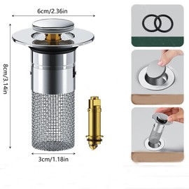 Xisakaca 2 Pcs Universal Bathroom Sink Stopper,Brass Bullet Core Bathroom Sink Drain Strainer with Removable Stainless Steel Filter Basket Hair Catcher Basin Sink Plug Replacement Fit