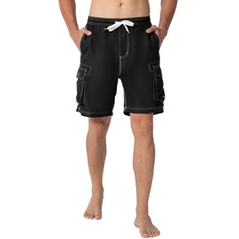 JHMORP Men's Swim Trunks Quick Dry Bathing Suit Swimwear Beach Board Shorts with Mesh Lining (Black,CA 3XL)