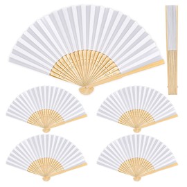 Wedding Fans, Pack of 6 Paper Fans, White Wedding Fans, Hand Fans, White DIY Folding Fan for Wedding, Birthday, Party, Party, Wall Decoration