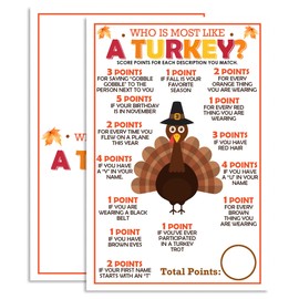 Thanksgiving Games Cards for 20 Players - Who is Most Like A Turkey - Funny Game Cards for Dinner Table Activity - Thanksgiving Party Games Decor & Supplies for Family Adults Teens Friendsgiving- A03
