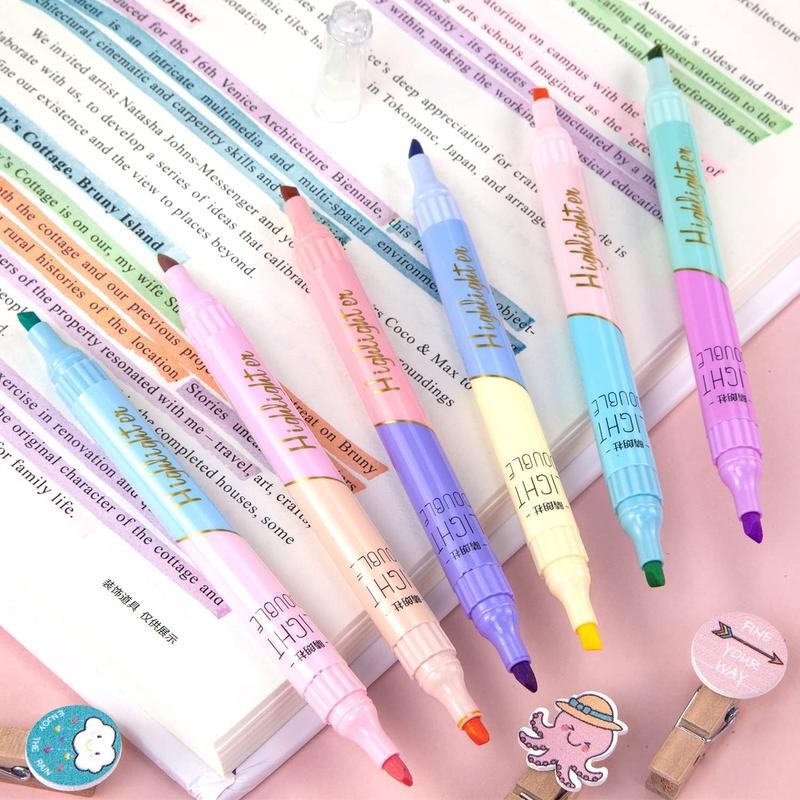 6pcs Highlighters, Aesthetic Pastel Highlighter with 12 Colors, No Bleed,