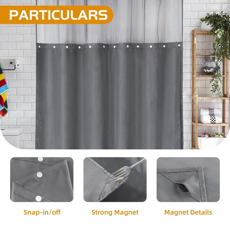 eachope 1 Pack Fabric Snap-in Shower Curtain Liner Replacement,Compatible with
