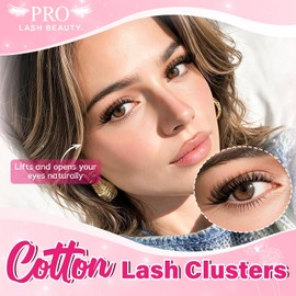 PROLASHBEAUTY Natural Lash Clusters Wispy Eyelash Clusters, Eyelash Extensions D Curl Individual Lashes, Mix Length Natural Look Lashes with Invisible Band(Cotton,8-18mix)