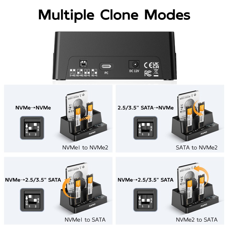 M.2 NVMe SSD to SATA HDD Bidirectional Cloner, 3-Bay NVMe