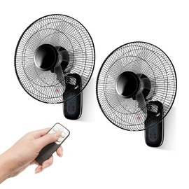 Aotop 16 inch Wall Mount Fan with Remote Control - 2 Pack, 3-Speed and 3 Modes, Timer Function, Adjustable Head, Oscillating Fan for Home and Office - Black