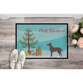 Caroline's Treasures CK3570JMAT Mexican Hairless Dog Xolo Christmas Tree Doormat 24x36 Front Door Mat Indoor Outdoor Rugs for Entryway, Non Slip Washable Low Pile, 24H X 36W