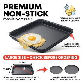 MACONEE Microwave Bacon Cooker & Crisper Pan – Large Nonstick Square Metal Tray for Crispy Bacon, Reheating Pizza & Snacks – Dishwasher Safe Grill Plate (Requires Medium/Large Microwave)