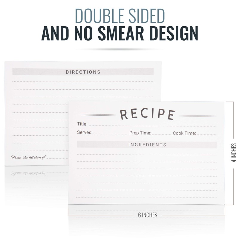 Modern Recipe Cards (Set of 60) - 4x6” Double Sided