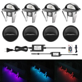 CISLAN LED Outdoor Deck Lights with Photocell, RGB Φ1.38in Low Voltage 12V DC IP65 Waterproof, Remote Dimmable Multi Color Change, Electric Wired Recessed Stair Step Landscape Lighting, 8 Pack Black