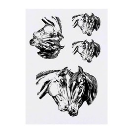 4 x 'Two Horses' Temporary Tattoos - Water Resistant, Skin-Safe, Non-Toxic Transfers, Mixed Sizes (TO00070858)