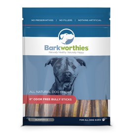 Barkworthies Odor-Free Bully Stick Treat, 6", (Pack Of 5)