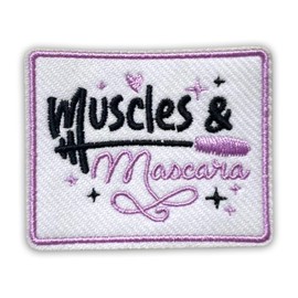 Muscles and Mascara Patch 3 Inches Women Lift Fitness Girl Gym Girl Makeup Iron On/Sew On Embroidery Fabric Applique Patches for Trucker Hats Clothes Backpack DIY Accessories Friends Mom Gifts