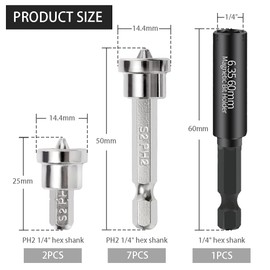 SeonFook 10PCS Magnetic Positioning Screwdriver Bits, Drywall Screw Setter PH2 Bits Set with 1PCS Magnetic Bit Holder for Plasterboard Screw Hex Shank Positioning Bit Batch Head