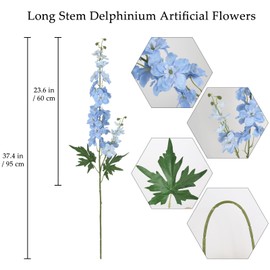 Rzoukler 6Pcs Artificial Delphinium Flowers 37.4’’ Light Blue Long Stem Delphinium Faux Snapdragon Flowers for Wedding Bouquet Home Party Garden Outdoor Decoration(Light Blue)