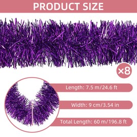 200 FT Purple Tinsel Garland Christmas Decorations Metallic Tinsel Wall Hanging Streamers for Christmas Tree Birthday Party New Year Holiday Party Supply (3.54" x 200', Purple)