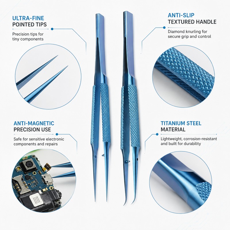 Precision Pointed Tweezers for Electronics Repair – Anti-Magnetic Fine Tip