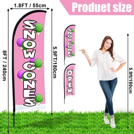 Buryeah 2 Sets Snow Cones Open Feather Flag for Business Advertising 8 ft Feather Flag Sign with Flagpole Ground Stake Portable Bag Snow Cones Banner with Rope for Outside Garden Park Party (Pink)