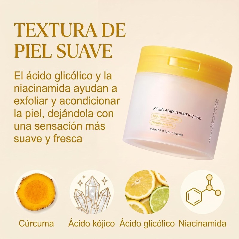Pads Tonificantes de Ácido Kójico y Cúrcuma, Niacinamida y Ácido