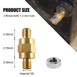 Ohleats 2 PCS Side Post Battery Terminal Bolt 3/8"-16, Brass Battery Terminal Stud with Two Nuts, Standard Battery Post Extender Stud Compatible with GM Post