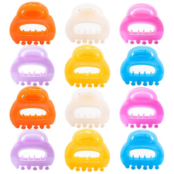 RC ROCHE ORNAMENT 12 Pcs Womens Chic Hollow Hair Sectioning Styling Strong Hold Fashion Premium Jaw Claw Barrette Plastic Girls Accessories Teeth Clamps Clips, Small Jelly Candy Multicolor