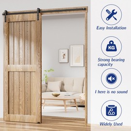 AONAYIOA 144"/12FT Sliding Barn Door Hardware Kit for Double Doors, Smoothly and Quietly, Easy to Install, Fit 36" Wide and 1.18"-1.96" Thickness 2 Panel, Includes Installation Instruction