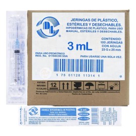 Jeringas De Plastico Dl Pediatrica 3 Ml 23gx25mm Caja 100 Pz