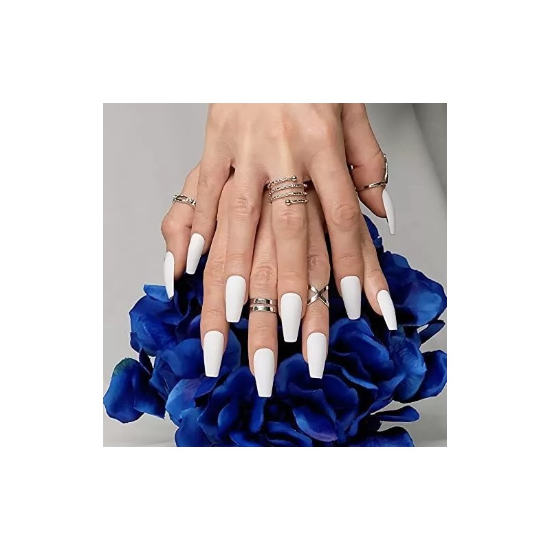 Hypnaughty Uñas Press On Hypnaughty 24 Piezas Blanco Mate Con