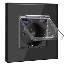 BSEED Schuko Socket 20 W Quick Charger with Waterproof Cover, Flush-Mounted Socket with USB C, Socket Cover 16 Amp, Ideal for Wet Rooms, Outdoor and Indoor Use, 1 Compartment, Black