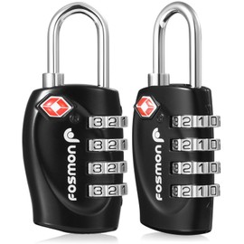Fosmon TSA Accepted Luggage Locks, Resettable Multi-Use 4 Digit Combination Padlock, Zinc Alloy Shackle for Travel Bag, Locker, Backpack - Black