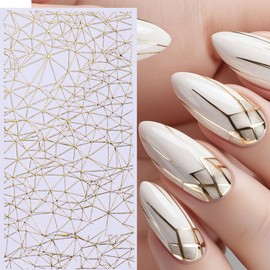 2 Sheets Gold Marble Nail Stickers for Nail Art Self-Adhesive Irregular Lines Nail Art Stickers Gold Line Nail Decals Summer Nail Supplies for Women DIY Manicure Nails Decoration Accessories