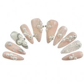 Gyaru Half and Half Handmade Nail Tips - Midi Long Oval (Parts Changed Due to Length (-1,000 Won)) / 갸루 반반 수제네일팁 - 미디 롱 오발(길이로인한파츠변경일부삭 (-1,000원)