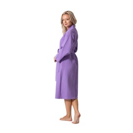 Albornoces de lino turco ligero para spa y baño de punto gofre, para mujer, secado rápido, suave, Lavanda, L
