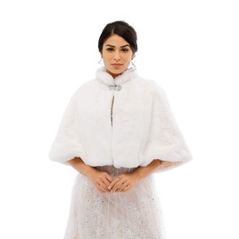 Jovono Women's Bridal Wedding Faux Fur Scarf Wrap Bridal Fur Scarf Stole Fur Wraps and Scarves for Women, White