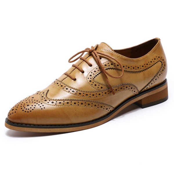 Mona flying Womens Leather Perforated Lace-up Oxfords Brogue Wingtip Derby