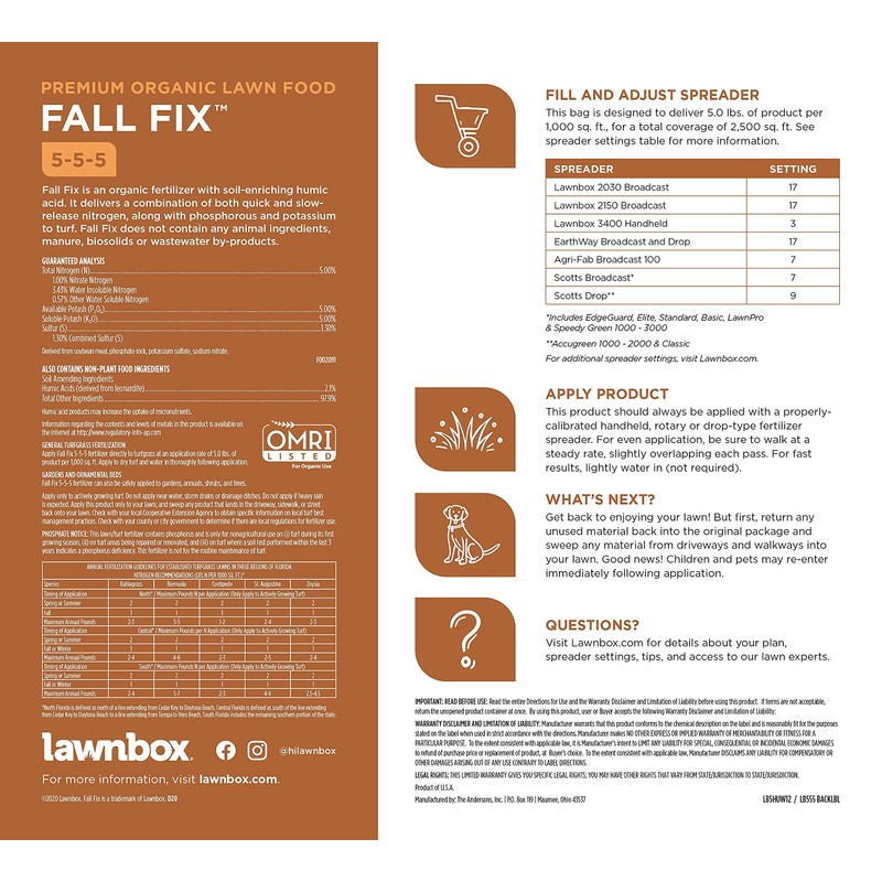 Lawnbox Fall Fix 5-5-5 100% Organic Grass Fertilizer 12.5 lb