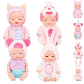 EKKONG Baby Reborn Dolls, Baby Dolls, Pack of 4, Baby Mini Dolls, Washable PVC Material, Mini Sleeping Rebirth Dolls for Girls, Toddlers, Children