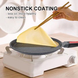 RANXINGST Non Stick Crepe Pan with Detachable Handle, 10 Inch Cast Aluminium Dosa Tawa Tortilla Pan, Pancake Pan Induction Compatible - Black
