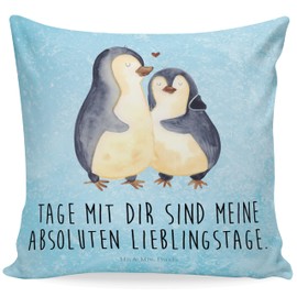 Mr. & Mrs. Panda Hugging Penguin Cushion - Gift, Wedding Anniversary, Couple, Love Gift, Engagement, Sofa Cushion, Decorative Cushion 40 x 40 cm, Cushion Covers