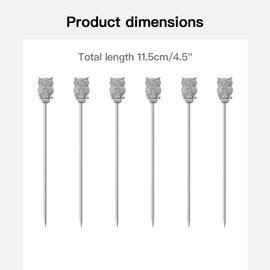 Owl Cocktail Picks, 8 pcs Stainless Steel Martini Olive Picks for Bloody Marys Olives Appetizers Fruits Sandwiches Drink Home Bar Decor (Owl Silver)
