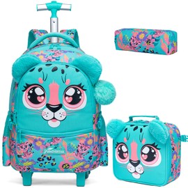 ZBAOGTW Backpack with Wheels for Kids Rolling Backpack for Girls 8-12 Roller Backpacks for Girls Cute Kawaii with Lunch Box Pencil Case Back to School Supplies