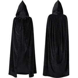 Capa de Halloween 150cm con Capucha, Velvet Unisex para Navidad, Disfraz de Mago, Cosplay y Vampiro (Negro)