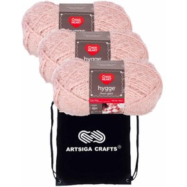 Red Heart Hygge Powder E869-8724 (3-Skeins - Same Dye Lot) Chunky Bulky #5 Acrylic, Nylon Yarn for Crocheting and Knitting - Bundle with 1 Artsiga Crafts Project Bag
