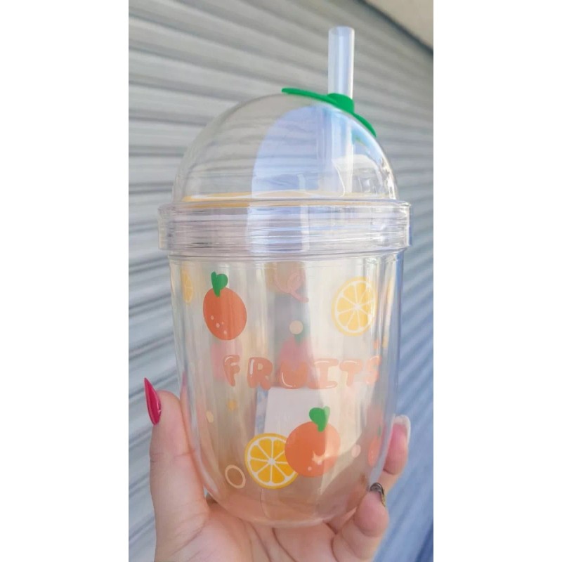 KH Vaso Popote Hermético Acrílico Frutas Naranja Niños Regalos