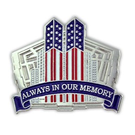 PinMart 9/11 September 11th Always in Our Memory Twin Towers Lapel Pin – 9/11 Memorial and Pentagon Remembrance – Commemorative Enamel for Veterans, First Responders - Single or Bulk Packs - 5 Pack