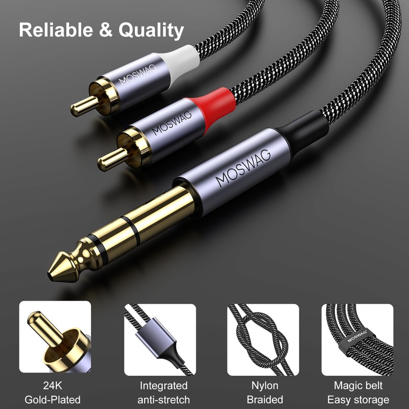 MOSWAG 1/4" to RCA Audio Cable, Quarter inch TRS to