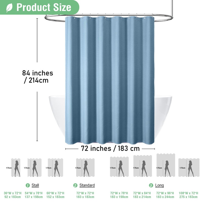 Dynamene Extra Long Shower Curtain - 84 Inch Long Blue