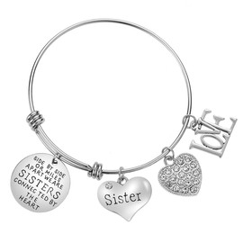 Lcbulu Sister Bracelet - Adjustable Heart Charm Jewelry for Sisters, Birthday Gift for Sister