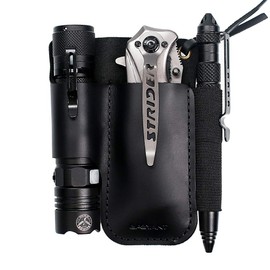 EASYANT Men Leather EDC Organizer Sheath Handmade Tactical Tool Pouch Holster with Belt Clip Black